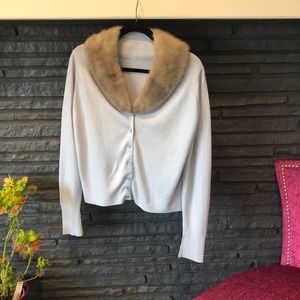 Vintage 50s 60s Real Rabbit Fur Collar Cardigan